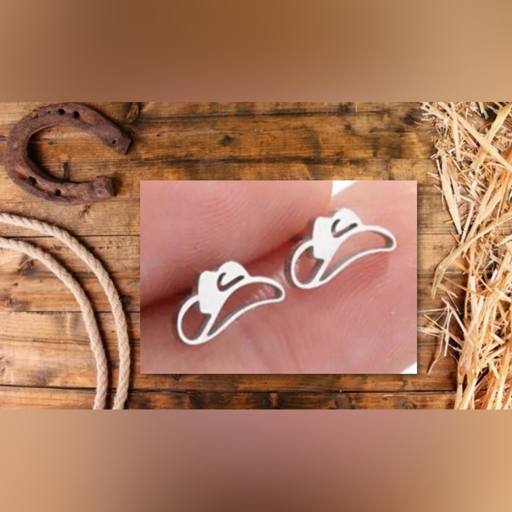 $3 COWBOY HAT STUD EARRINGS. STAINLESS STEEL. NEW. SILVER. $3 IF BUNDLED
